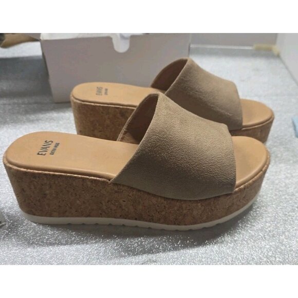EVANS Tan Wedge Cork Comfort Slide Sandals. Size 9W. Ws324 - Picture 1 of 6
